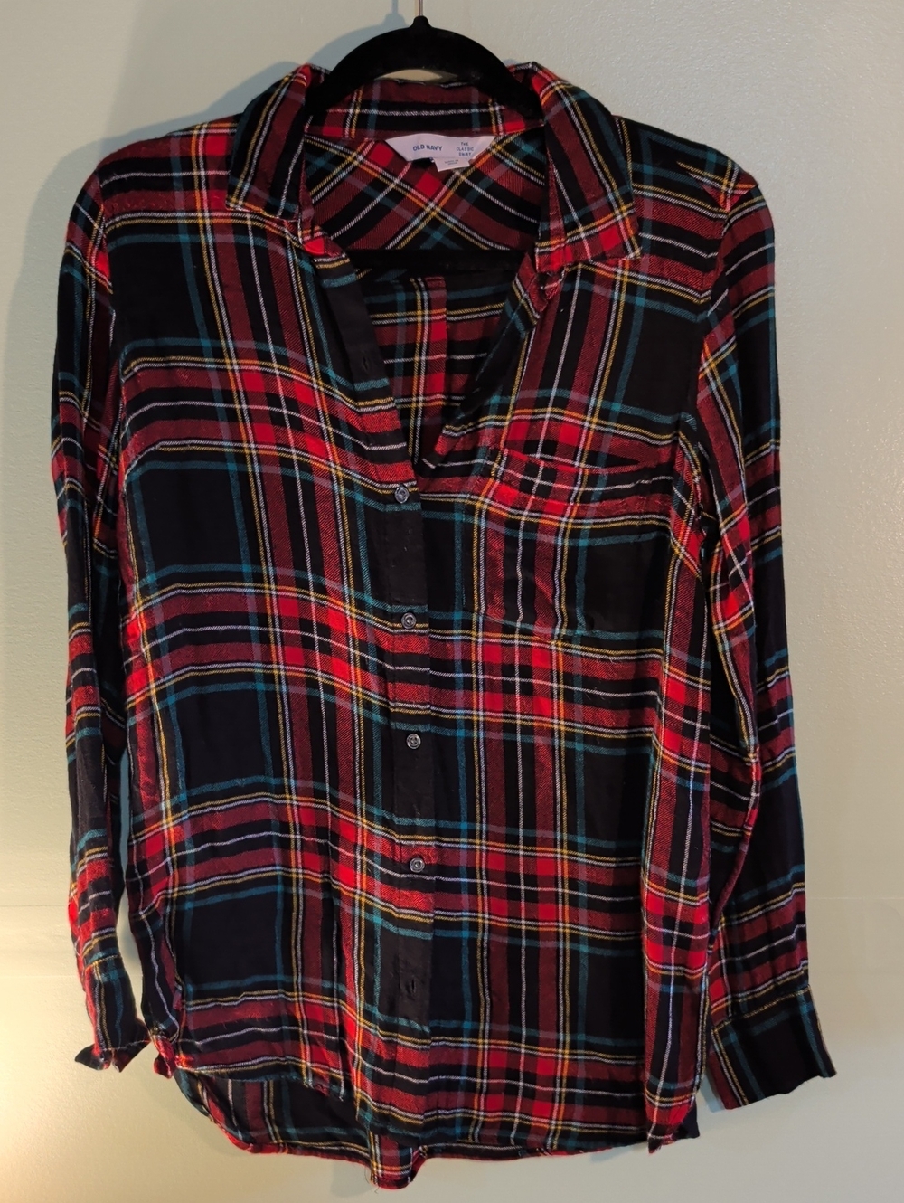 Old Navy Black, Red and Blue Plaid Button-Down Shirt